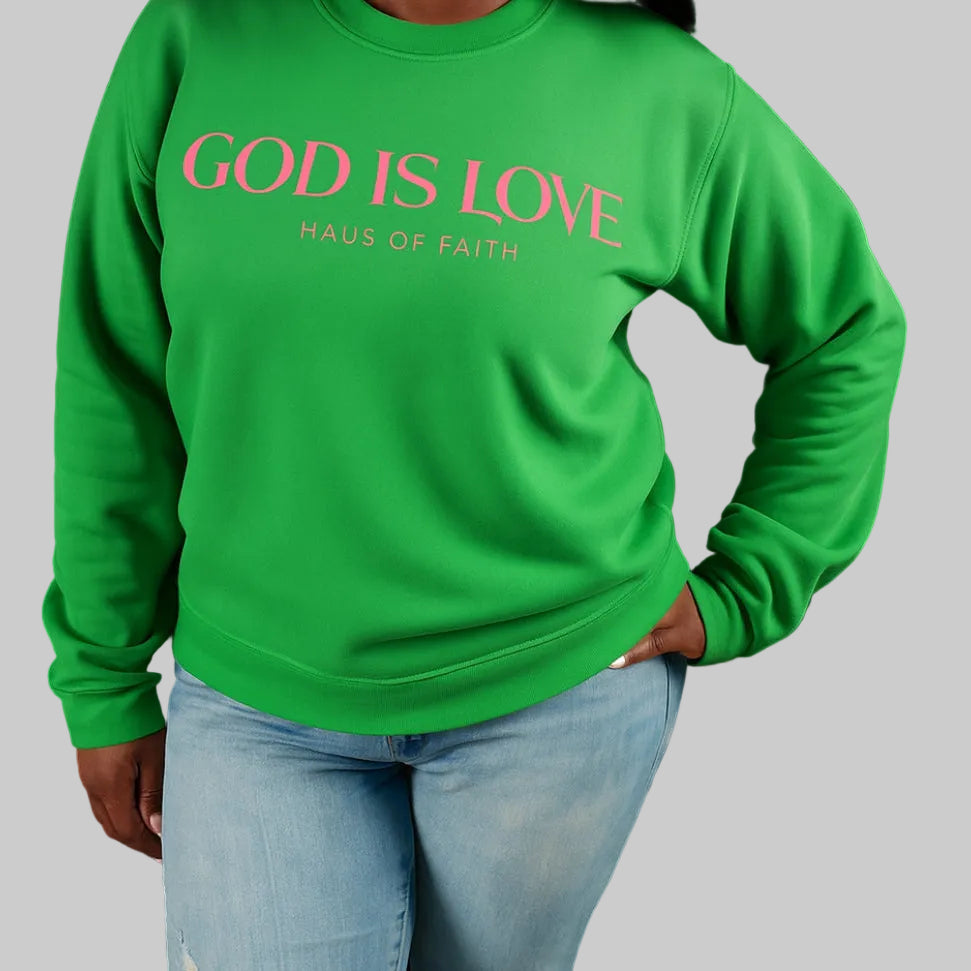 God Is Love Sweatshirt-Green/Pink